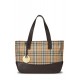 BURBERRY BROWN HAYMARKET CANVAS HANDLE BAG SMALL