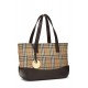 BURBERRY BROWN HAYMARKET CANVAS HANDLE BAG SMALL