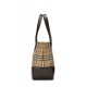 BURBERRY BROWN HAYMARKET CANVAS HANDLE BAG SMALL