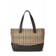 BURBERRY BROWN HAYMARKET CANVAS HANDLE BAG SMALL