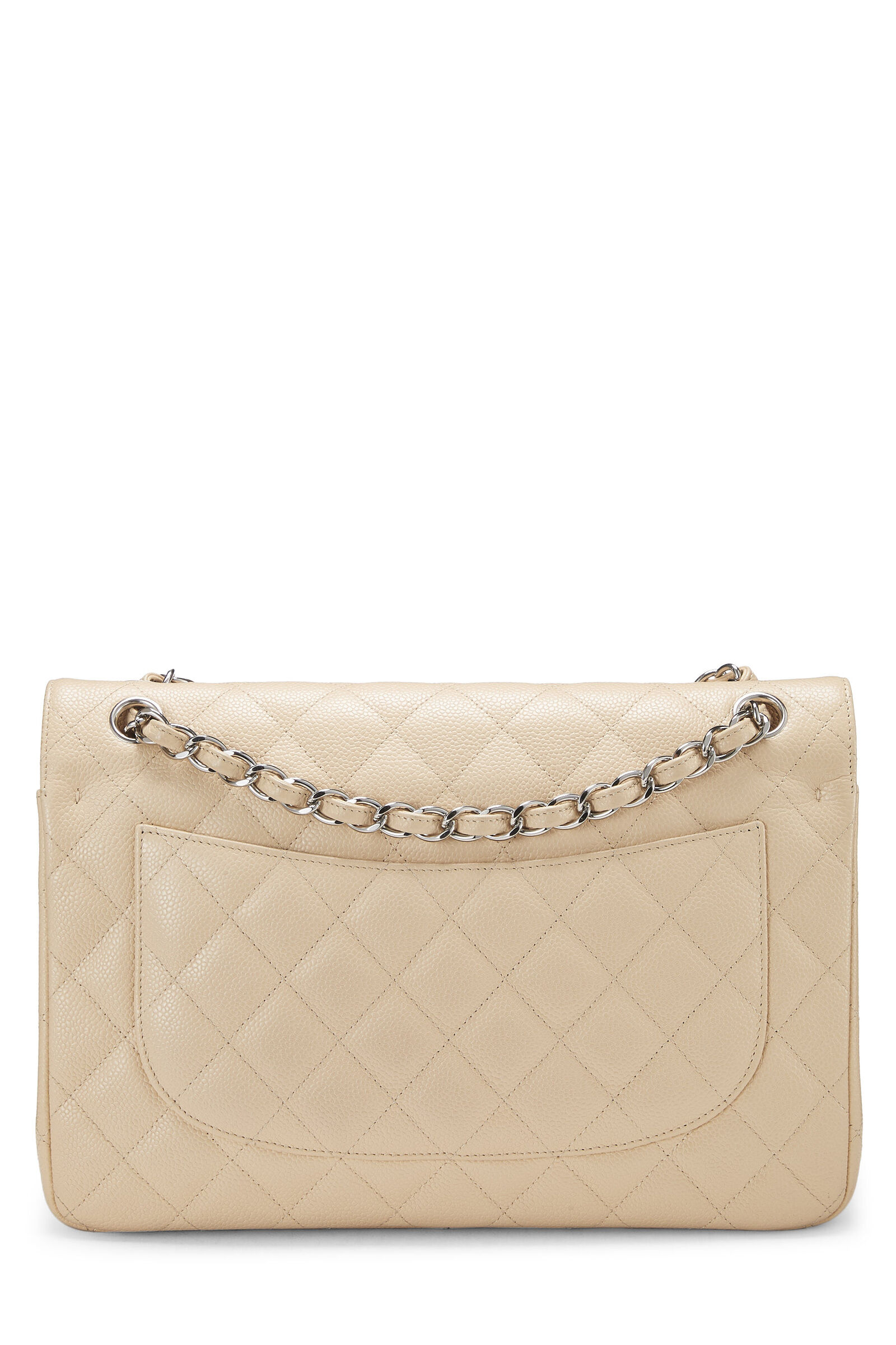 CHANEL BEIGE QUILTED CAVIAR NEW CLASSIC DOUBLE FLAP JUMBO