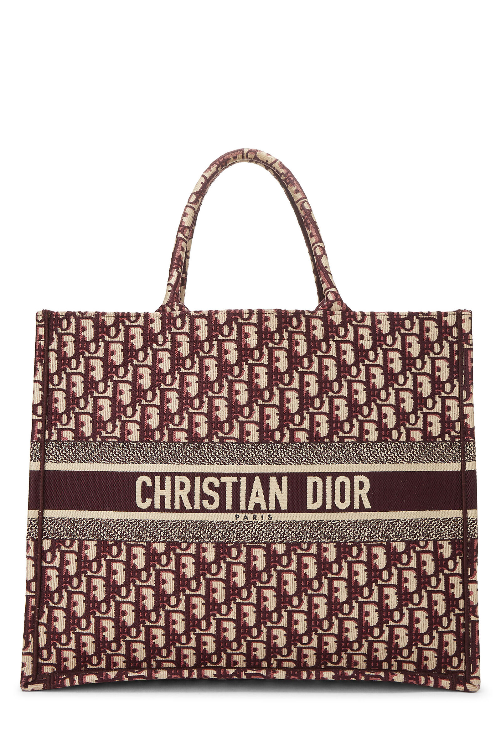 CHRISTIAN DIOR BURGUNDY TROTTER CANVAS BOOK TOTE LARGE 7A TOP QUALITY