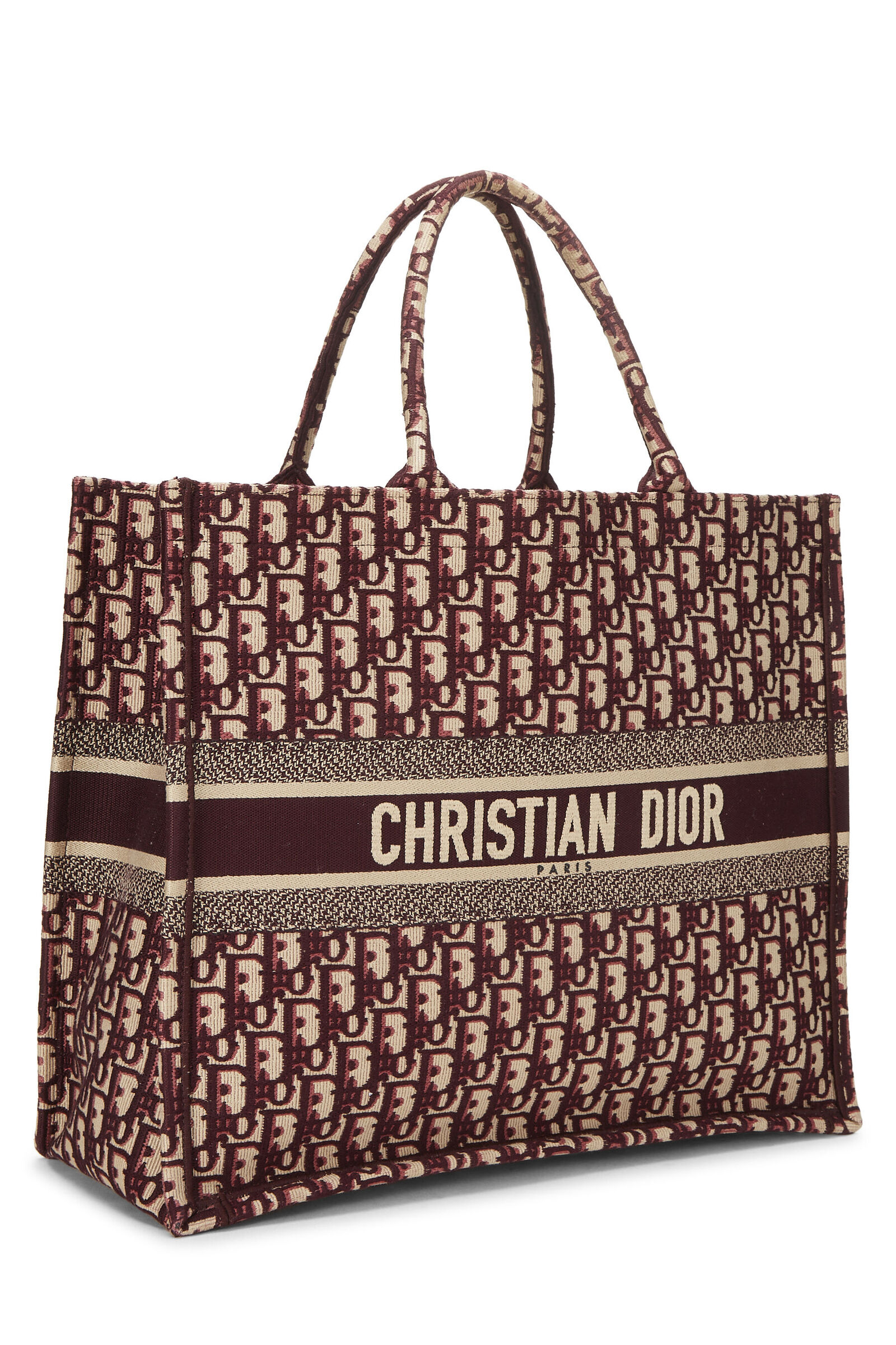 CHRISTIAN DIOR BURGUNDY TROTTER CANVAS BOOK TOTE LARGE 7A TOP QUALITY