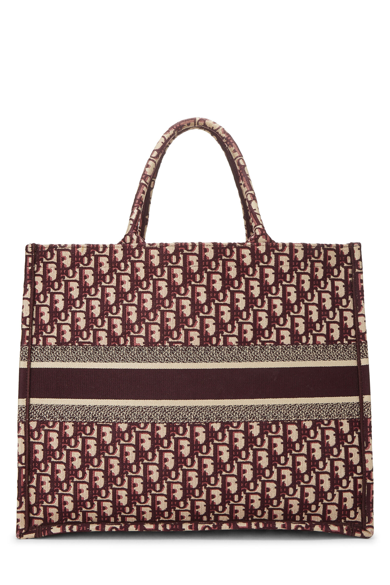 CHRISTIAN DIOR BURGUNDY TROTTER CANVAS BOOK TOTE LARGE 7A TOP QUALITY