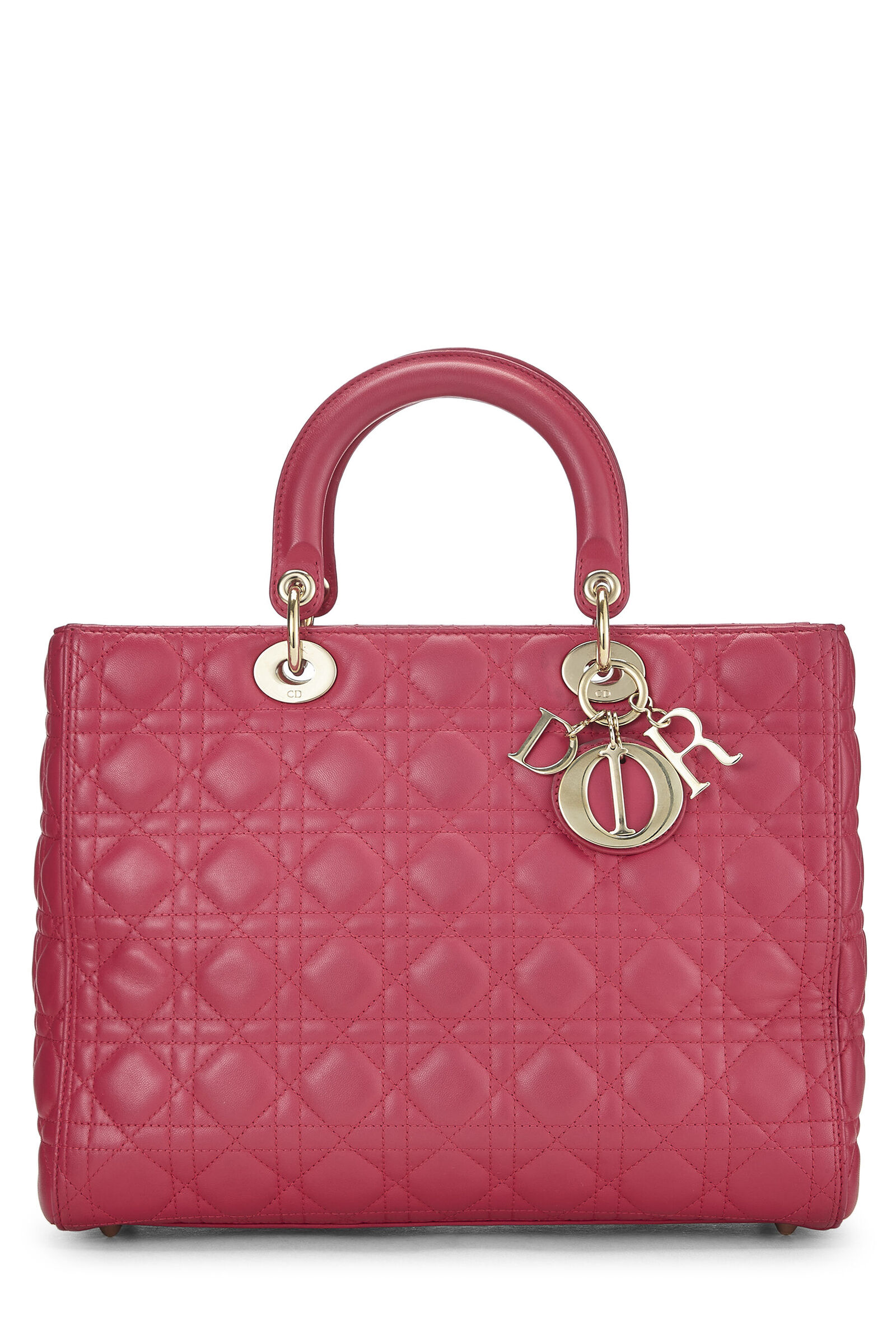 CHRISTIAN DIOR PINK CANNAGE QUILTED LAMBSKIN LADY DIOR LARGE 