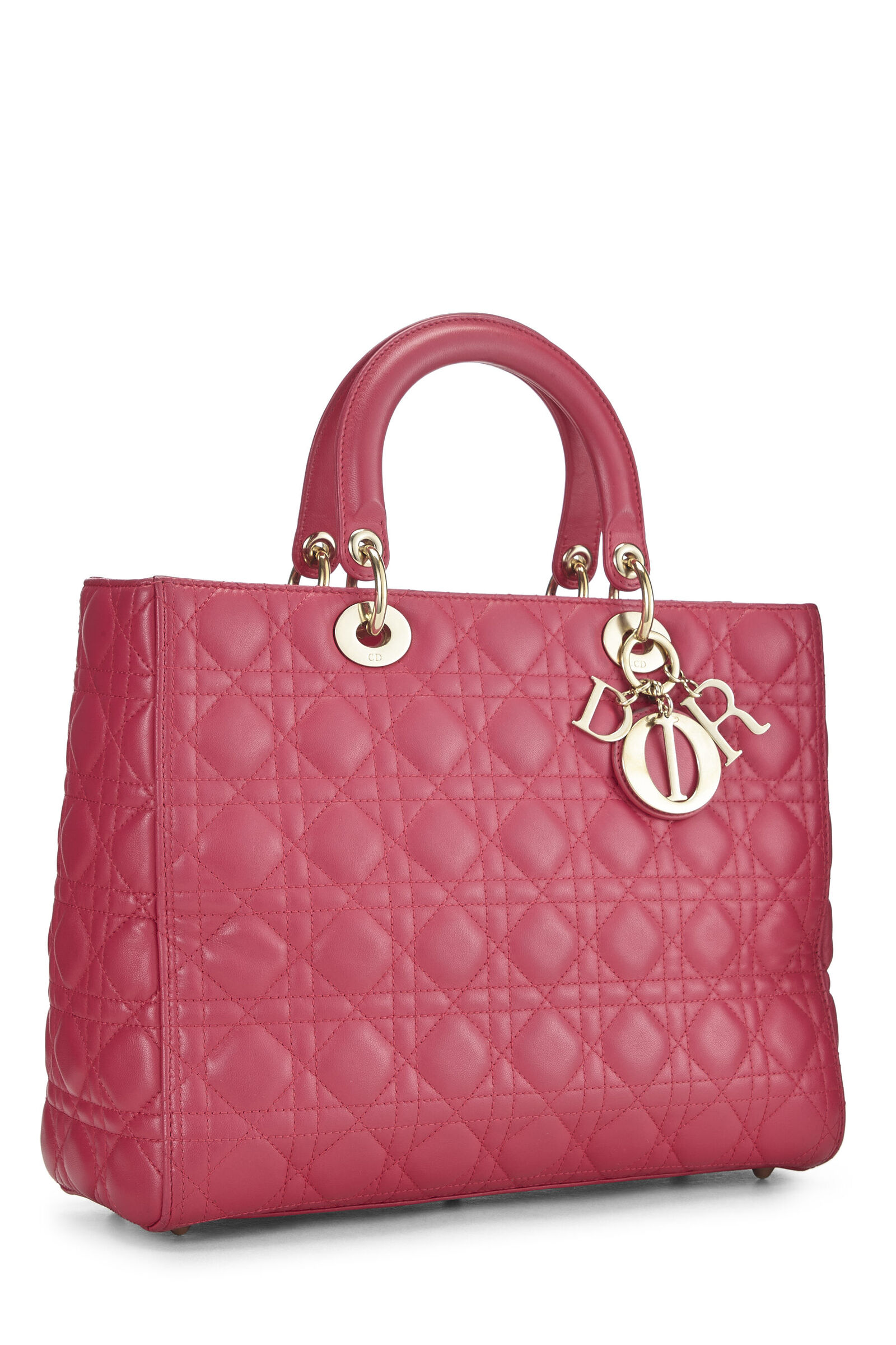 CHRISTIAN DIOR PINK CANNAGE QUILTED LAMBSKIN LADY DIOR LARGE 