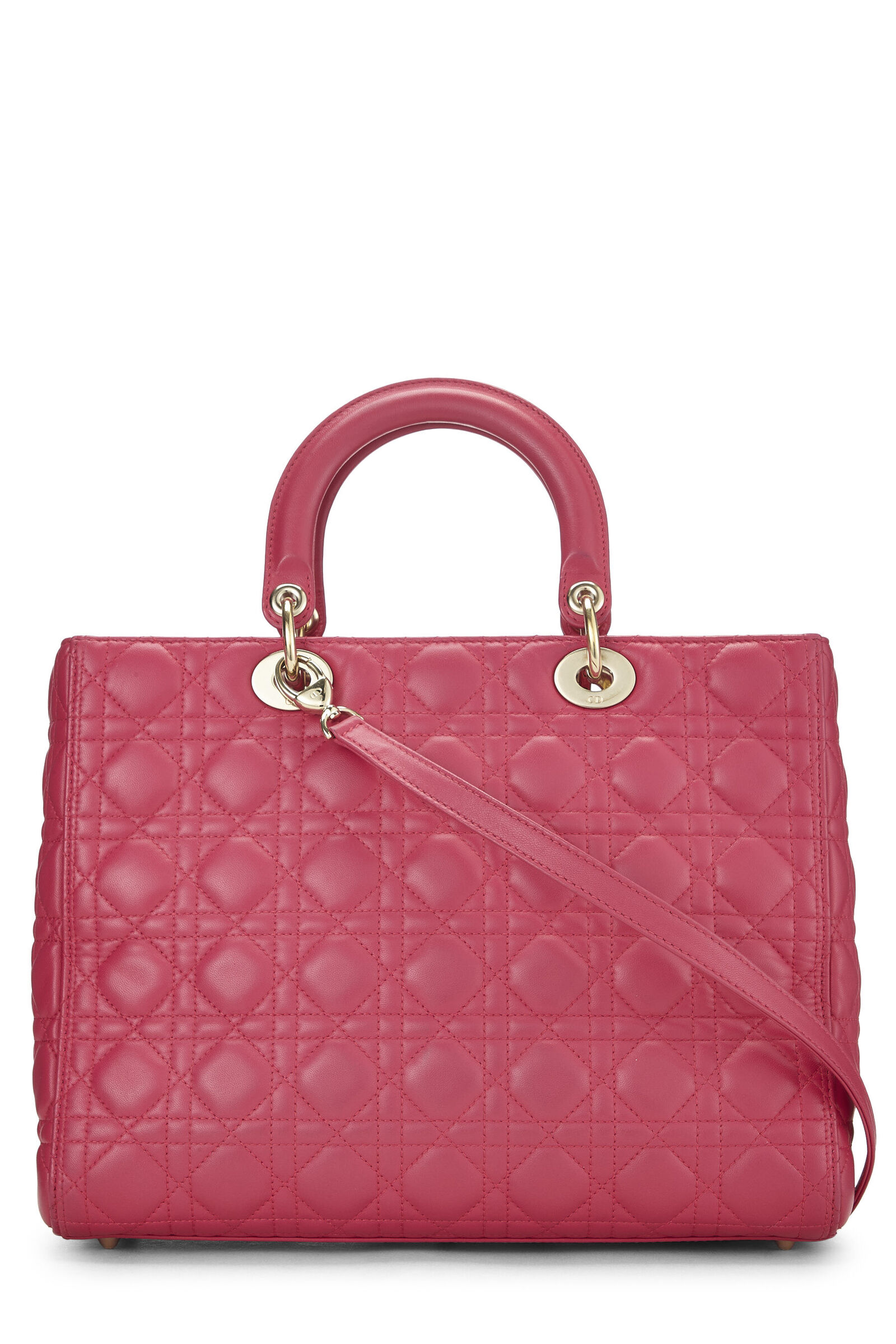 CHRISTIAN DIOR PINK CANNAGE QUILTED LAMBSKIN LADY DIOR LARGE 