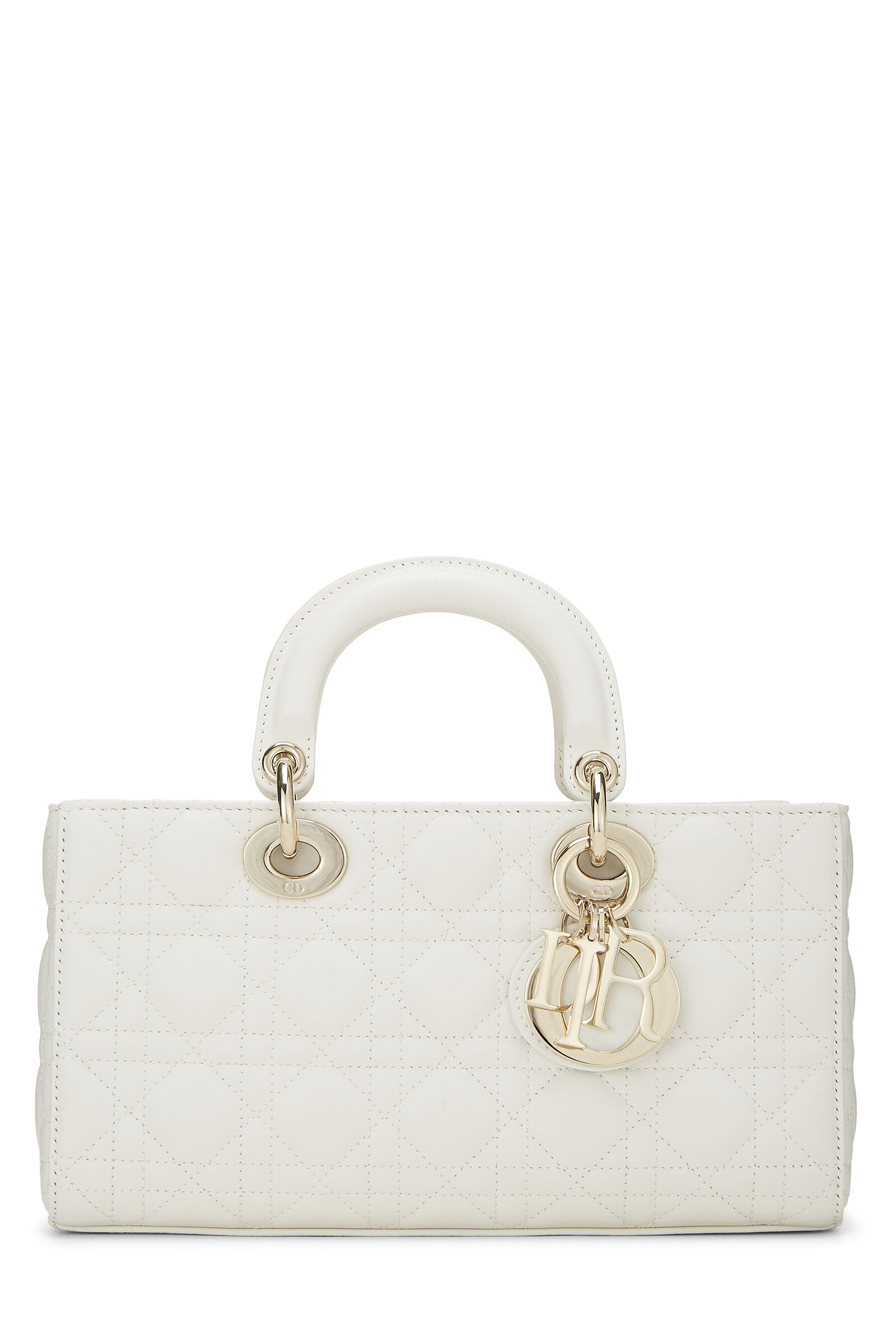 CHRISTIAN DIOR WHITE CANNAGE QUILTED LAMBSKIN LADY D-JOY BAG MEDIUM 7A TOP QUALITY