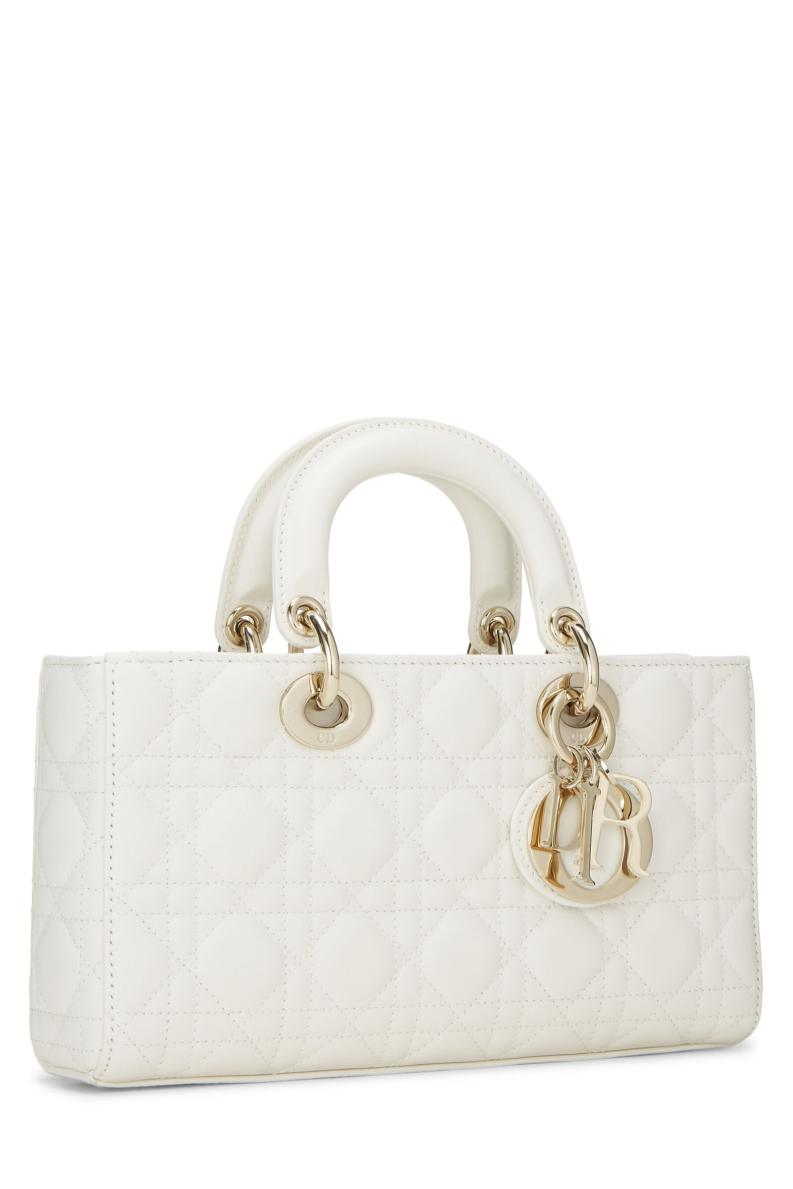 CHRISTIAN DIOR WHITE CANNAGE QUILTED LAMBSKIN LADY D-JOY BAG MEDIUM 7A TOP QUALITY