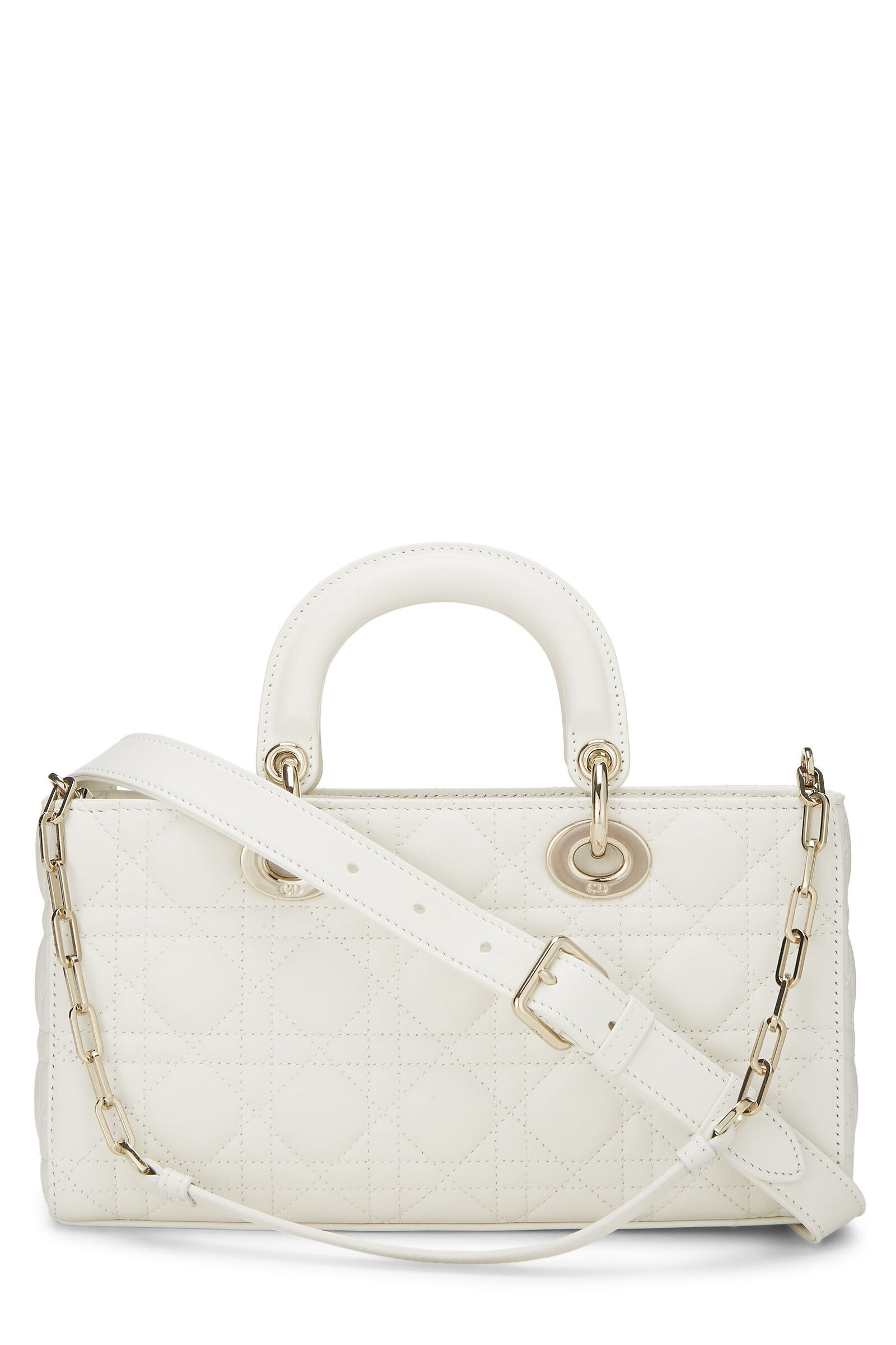 CHRISTIAN DIOR WHITE CANNAGE QUILTED LAMBSKIN LADY D-JOY BAG MEDIUM 7A TOP QUALITY