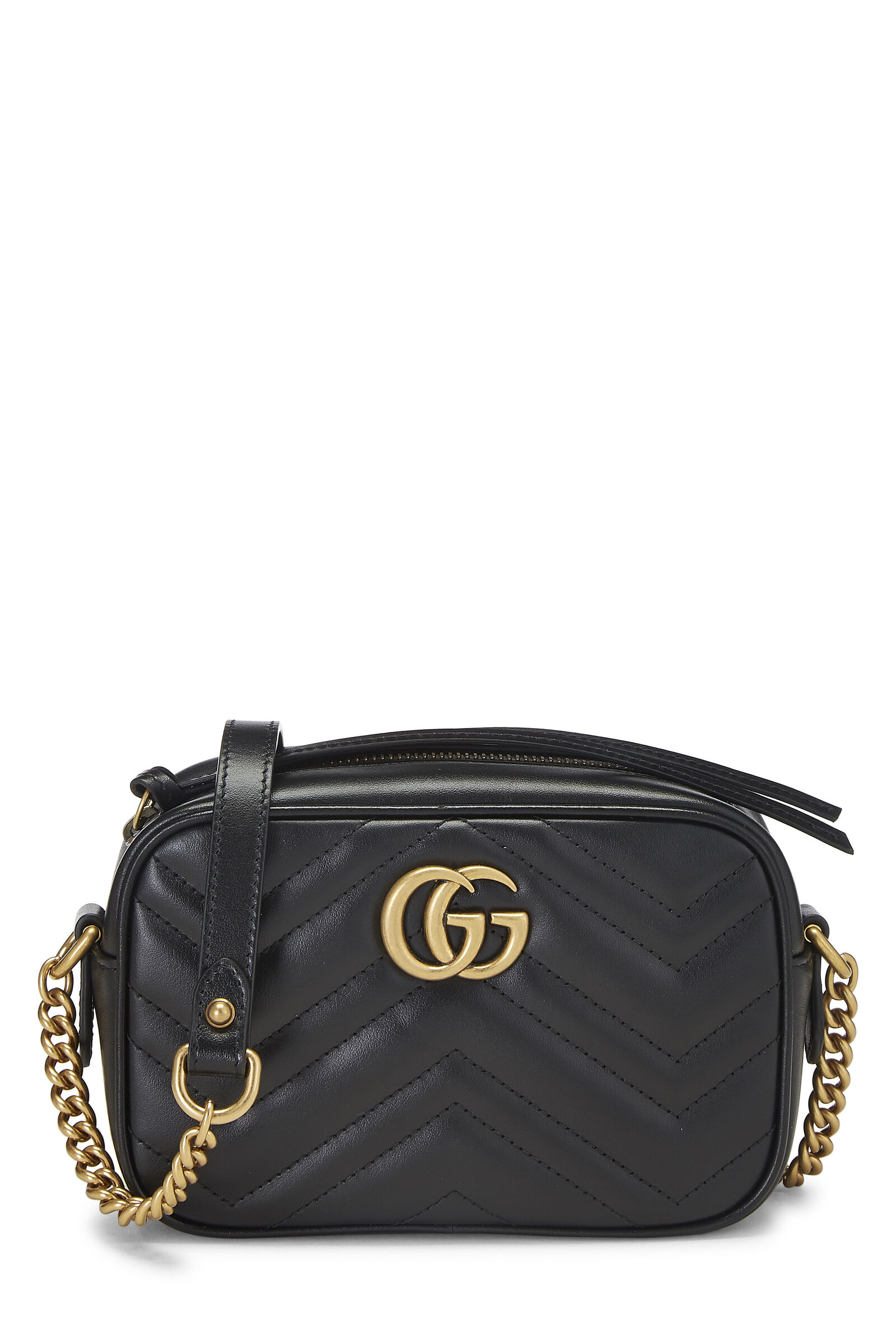 GUCCI BLACK LEATHER GG MARMONT CROSSBODY MINI