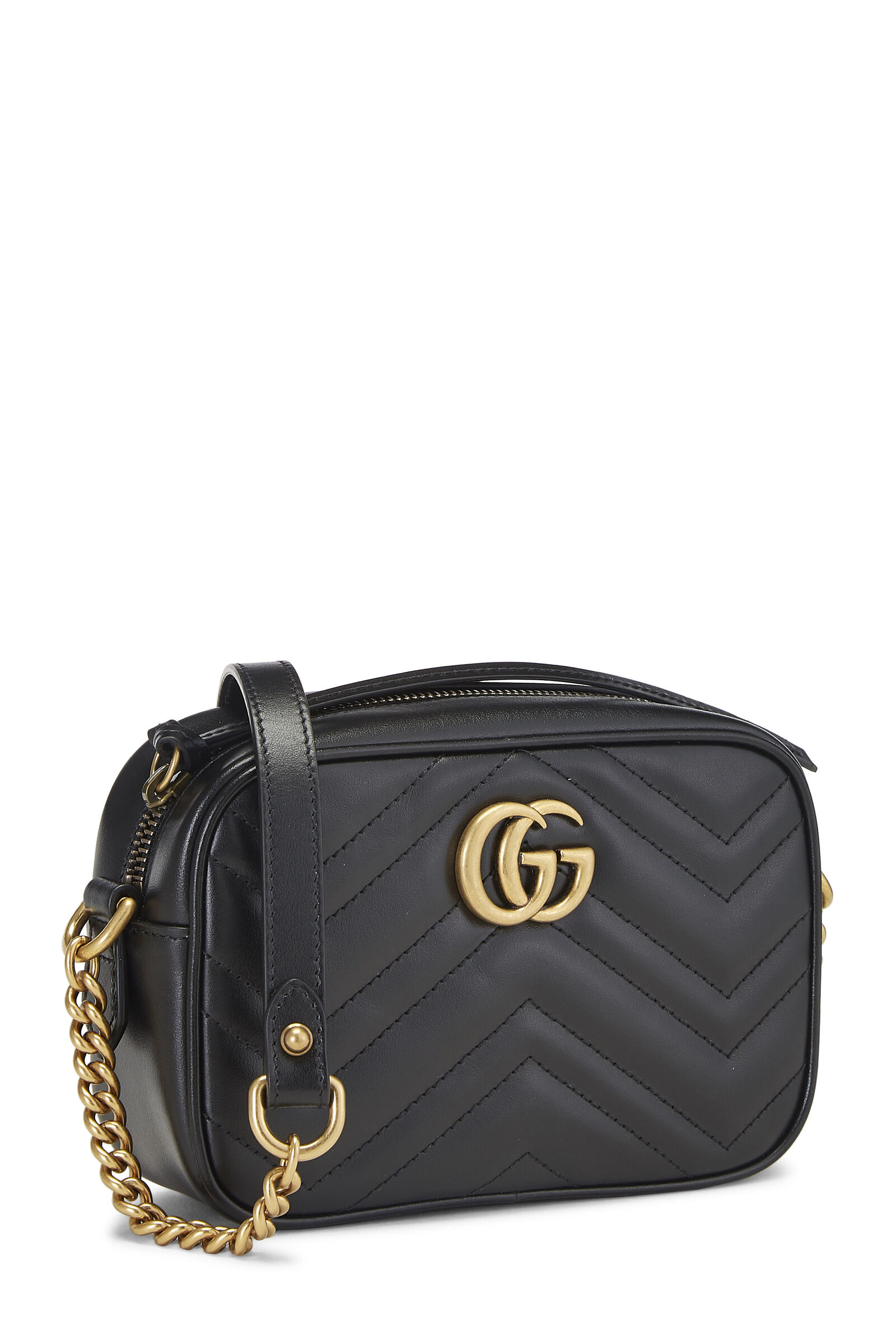 GUCCI BLACK LEATHER GG MARMONT CROSSBODY MINI