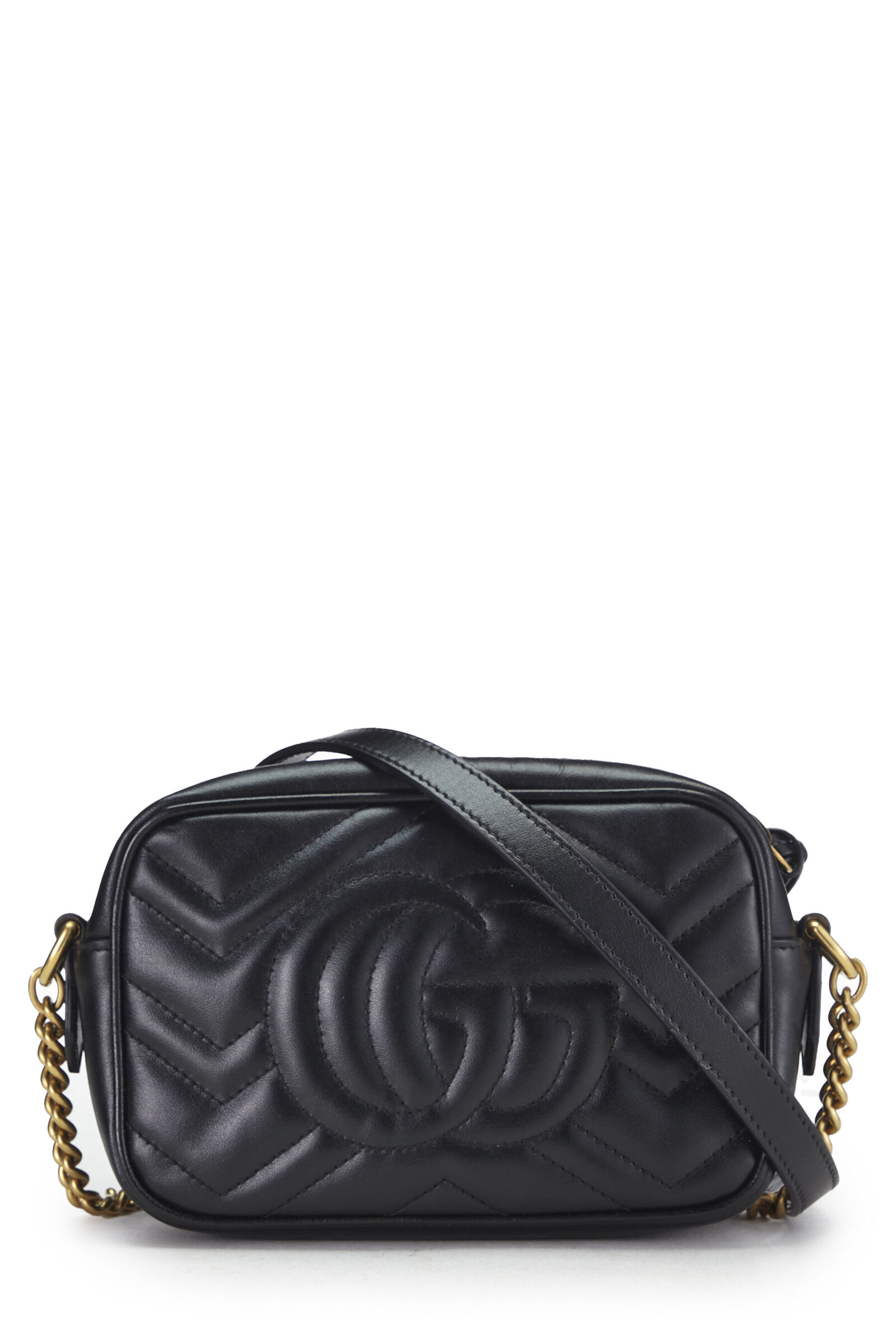 GUCCI BLACK LEATHER GG MARMONT CROSSBODY MINI