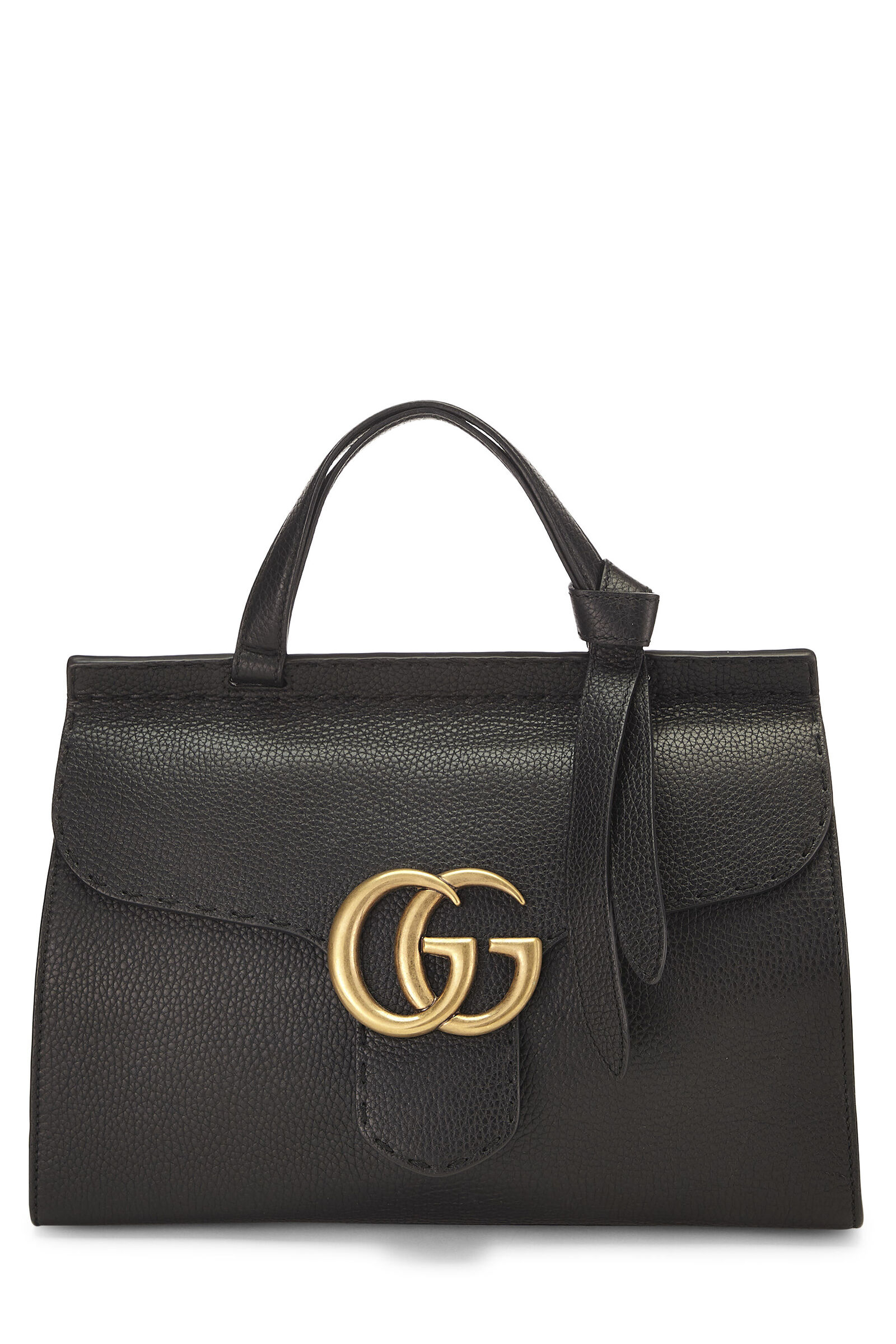 GUCCI BLACK LEATHER GG MARMONT TOP HANDLE FLAP BAG SMALL