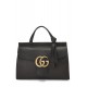 GUCCI BLACK LEATHER GG MARMONT TOP HANDLE FLAP BAG SMALL