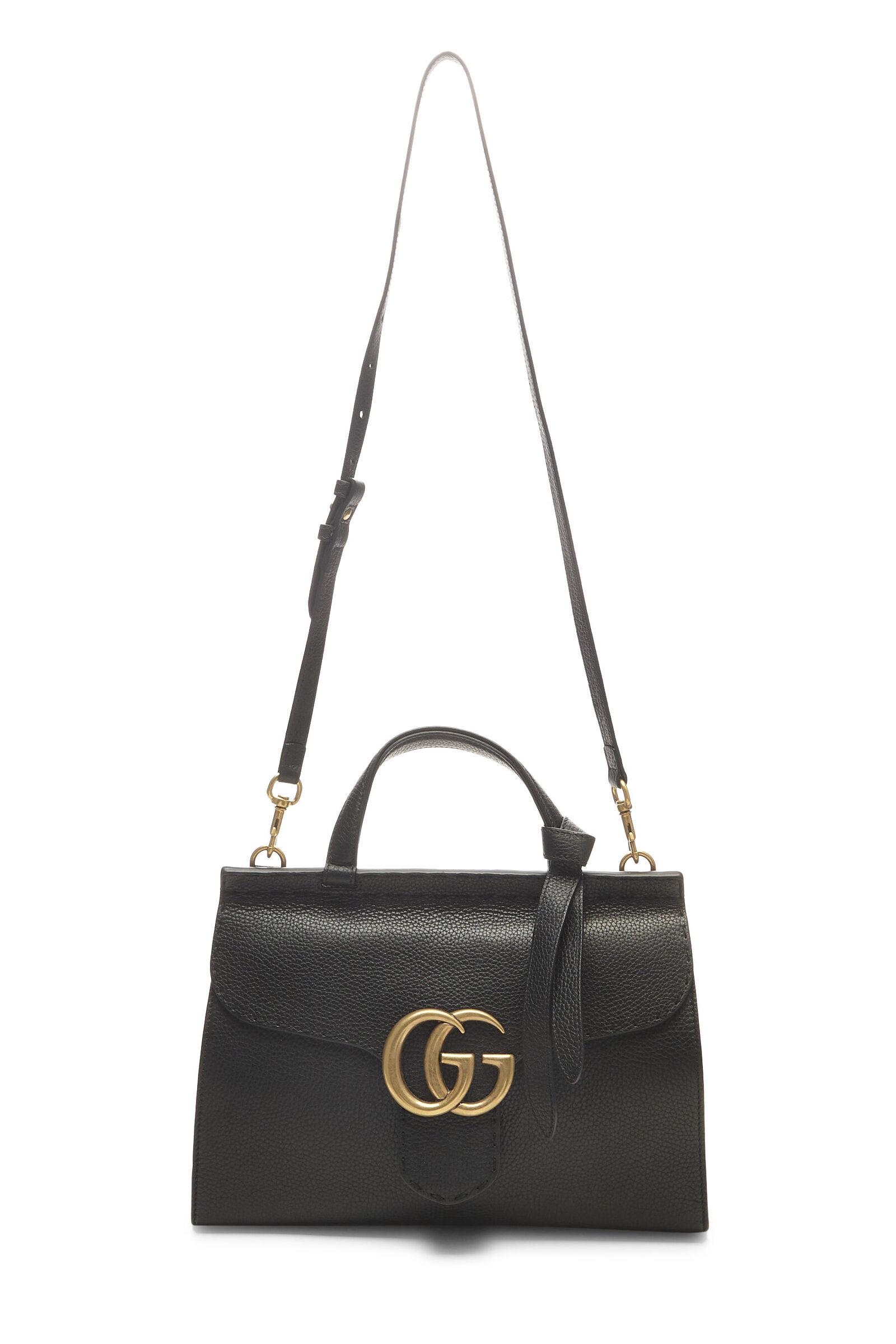 GUCCI BLACK LEATHER GG MARMONT TOP HANDLE FLAP BAG SMALL