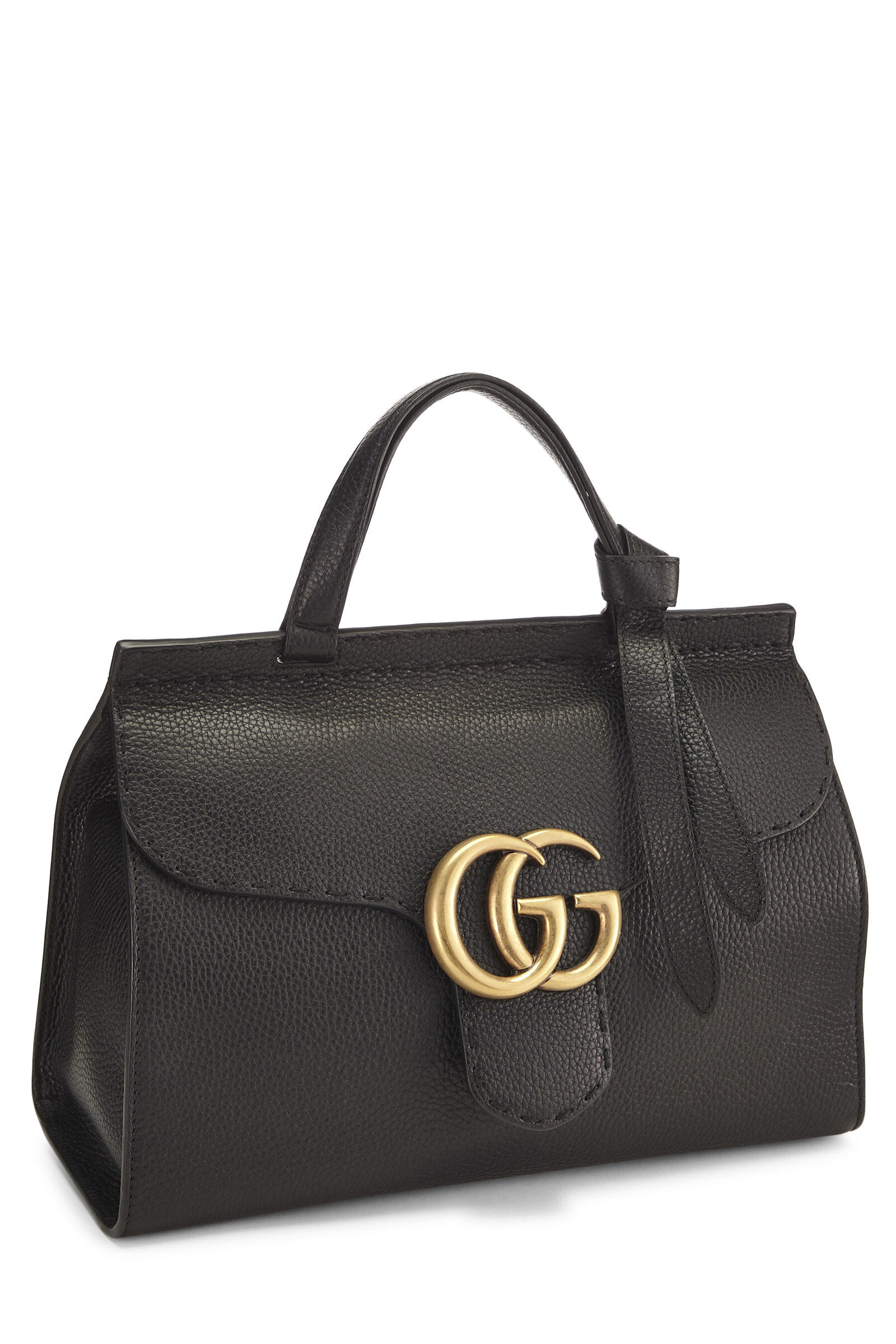 GUCCI BLACK LEATHER GG MARMONT TOP HANDLE FLAP BAG SMALL