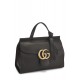 GUCCI BLACK LEATHER GG MARMONT TOP HANDLE FLAP BAG SMALL