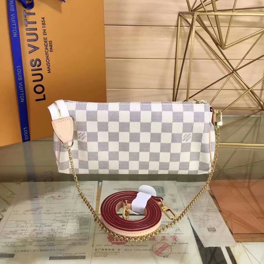 Louis Vuitton N55214 Real Leather Damier Canvas Eva Clutch