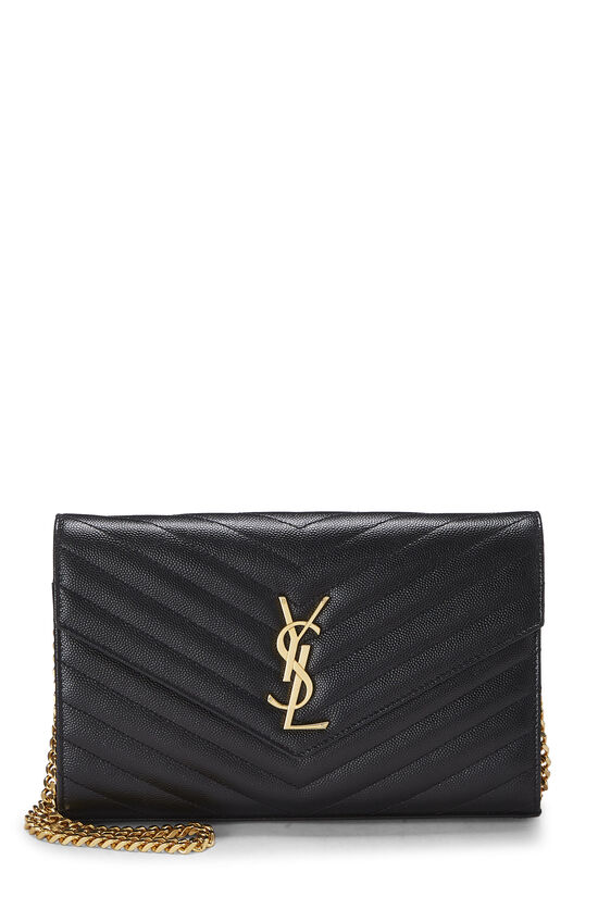 SAINT LAURENT BLACK GRAINED CALFSKIN ENVELOPE WALLET-ON-CHAIN (WOC)