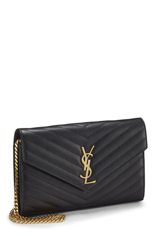 SAINT LAURENT BLACK GRAINED CALFSKIN ENVELOPE WALLET-ON-CHAIN (WOC)