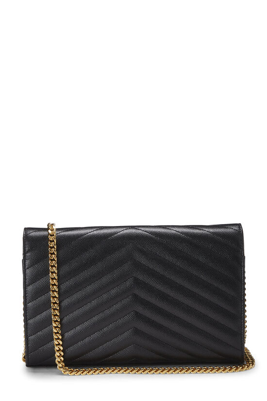 SAINT LAURENT BLACK GRAINED CALFSKIN ENVELOPE WALLET-ON-CHAIN (WOC)