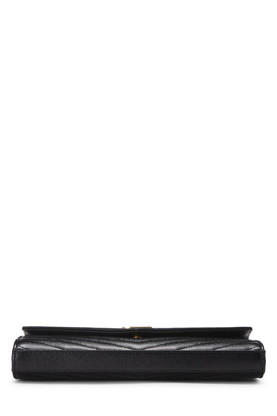 SAINT LAURENT BLACK GRAINED CALFSKIN ENVELOPE WALLET-ON-CHAIN (WOC)