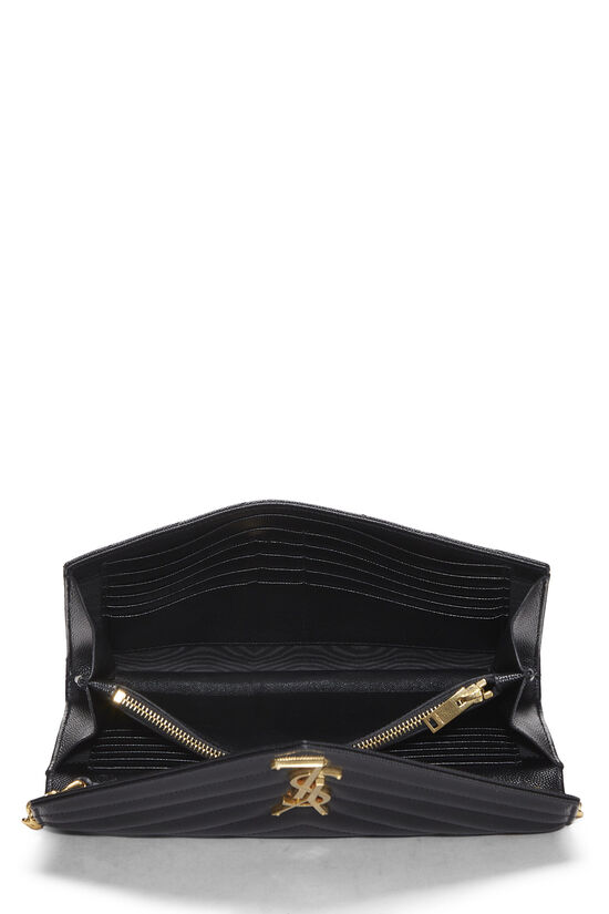 SAINT LAURENT BLACK GRAINED CALFSKIN ENVELOPE WALLET-ON-CHAIN (WOC)