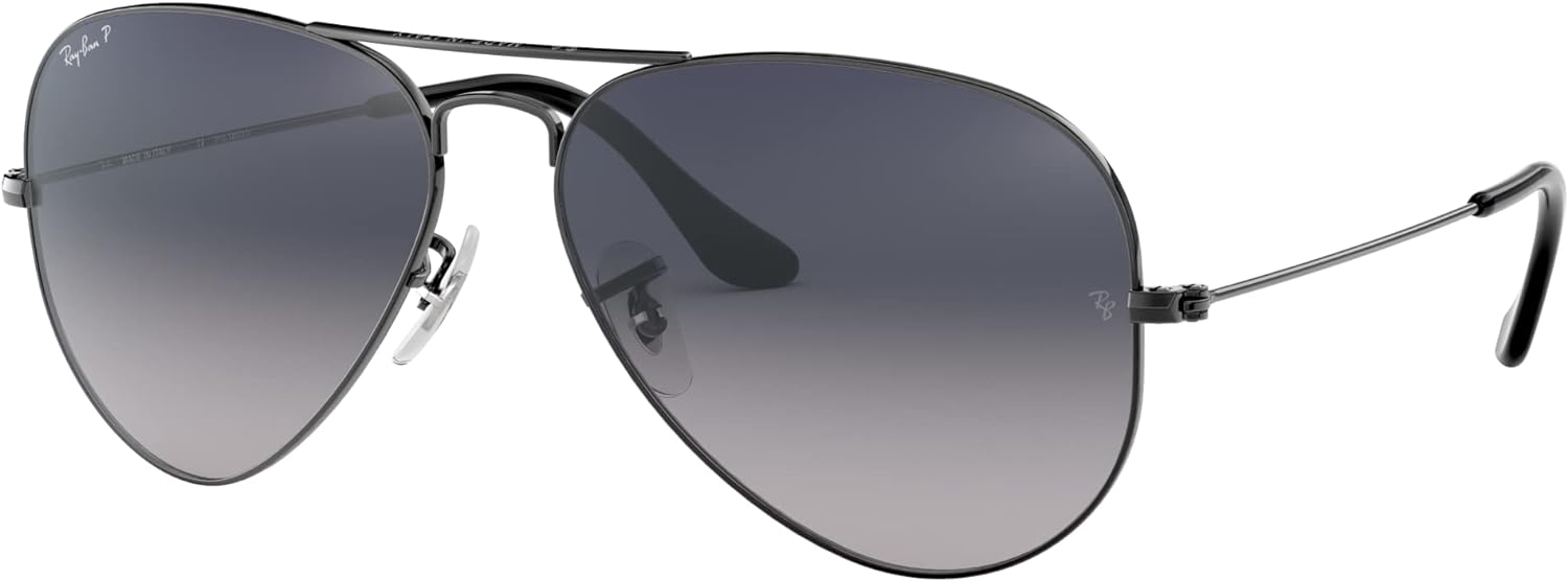 Ray-Ban Rb3025 Classic Polarized Aviator Sunglasses Gunmetal/Polarized Blue Gradient Grey