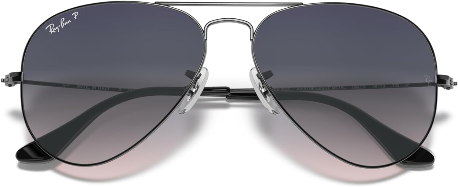 Ray-Ban Rb3025 Classic Polarized Aviator Sunglasses Gunmetal/Polarized Blue Gradient Grey