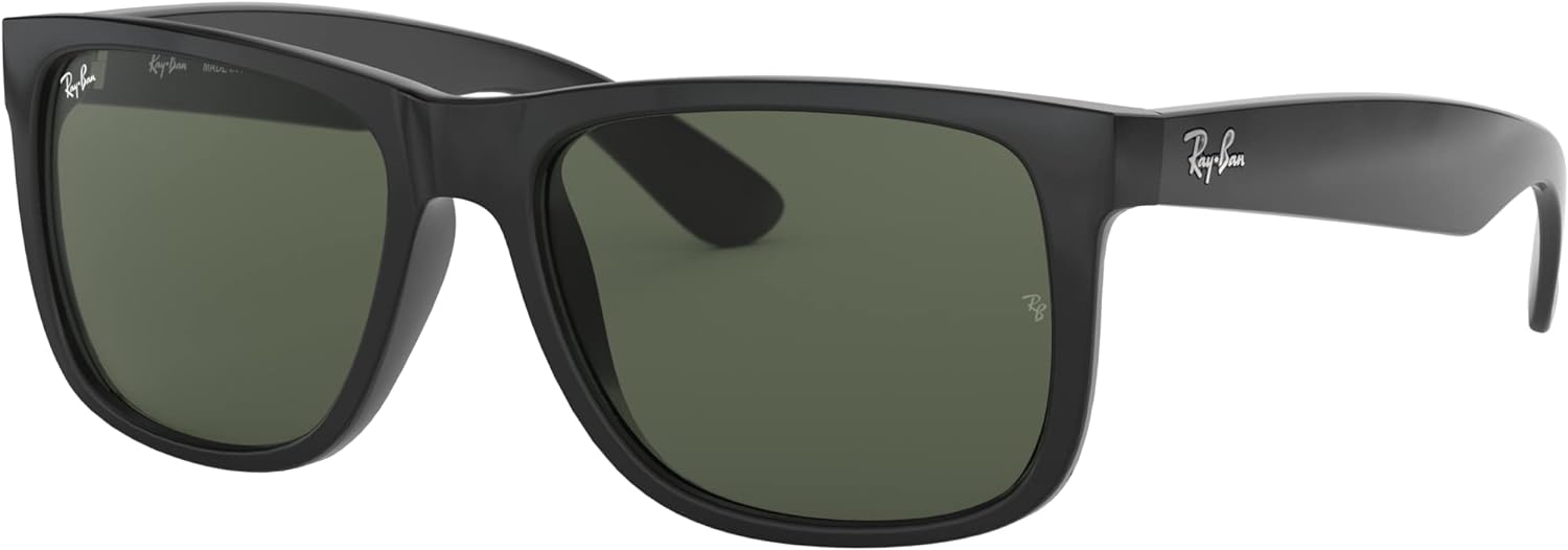 Ray-Ban RB4165 Justin Rectangular Sunglasses Black/Dark Green