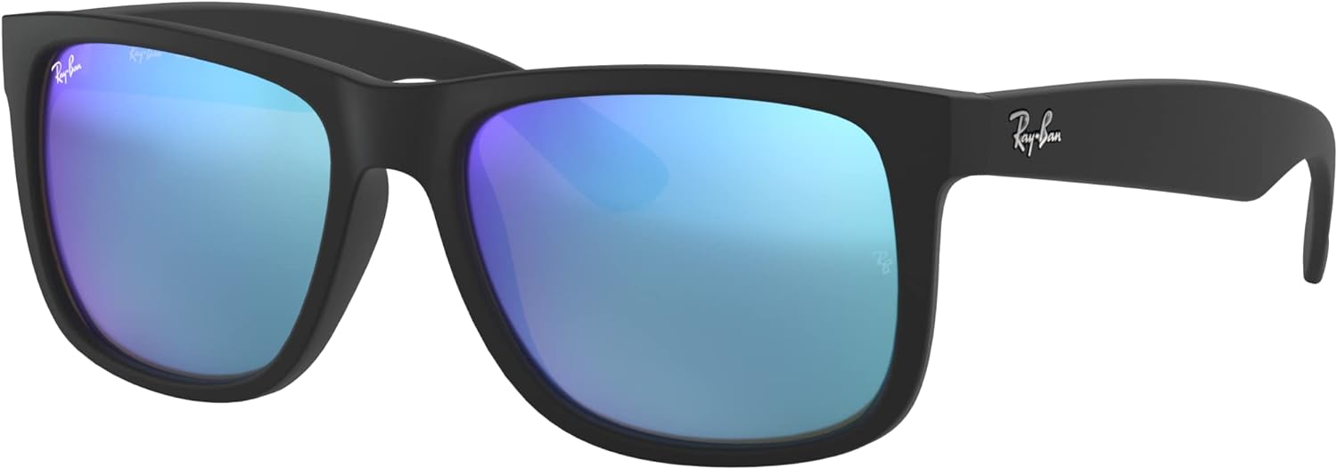 Ray-Ban RB4165 Justin Rectangular Sunglasses Rubber Black/Blue Flash