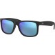 Ray-Ban RB4165 Justin Rectangular Sunglasses Rubber Black/Blue Flash