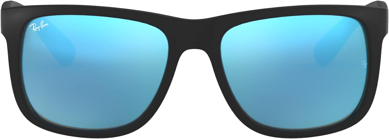 Ray-Ban RB4165 Justin Rectangular Sunglasses Rubber Black/Blue Flash