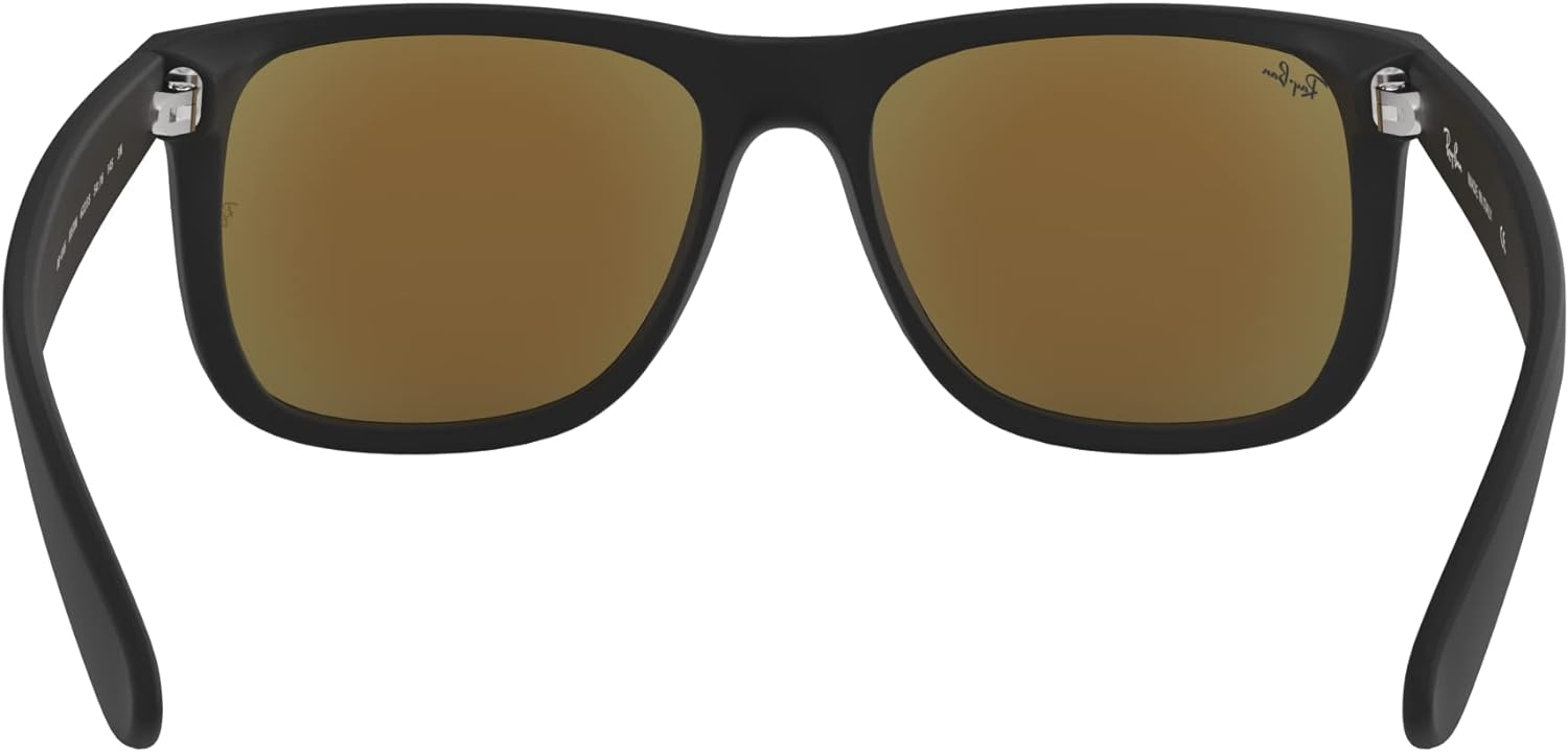 Ray-Ban RB4165 Justin Rectangular Sunglasses Rubber Black/Blue Flash