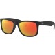 Ray-Ban RB4165 Justin Rectangular Sunglasses Rubber Black/Brown Mirrored Orange