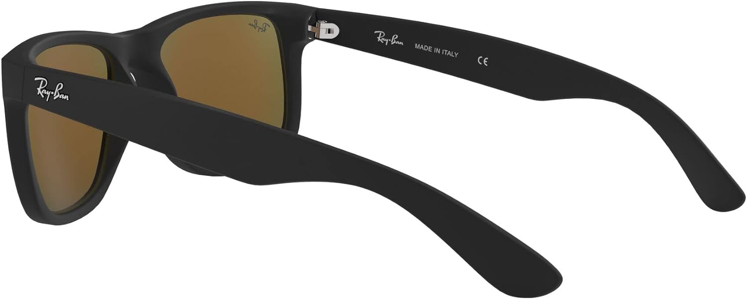 Ray-Ban RB4165 Justin Rectangular Sunglasses Rubber Black/Brown Mirrored Orange