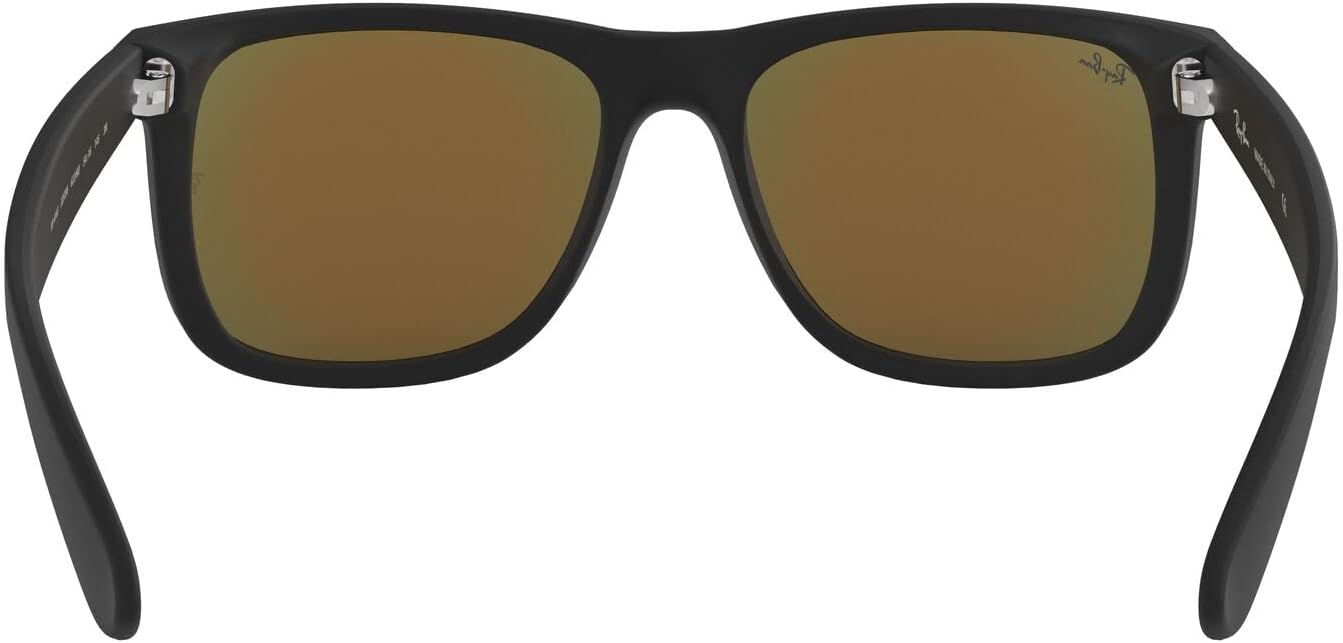 Ray-Ban RB4165 Justin Rectangular Sunglasses Rubber Black/Brown Mirrored Orange