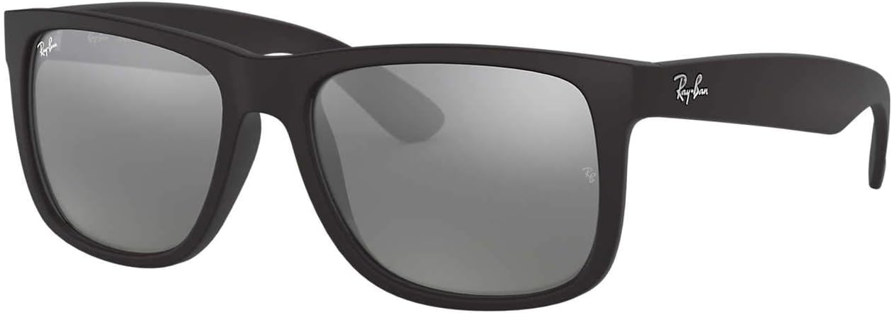 Ray-Ban RB4165 Justin Rectangular Sunglasses Rubber Black/Grey Mirrored Silver