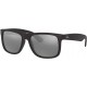 Ray-Ban RB4165 Justin Rectangular Sunglasses Rubber Black/Grey Mirrored Silver