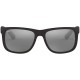 Ray-Ban RB4165 Justin Rectangular Sunglasses Rubber Black/Grey Mirrored Silver