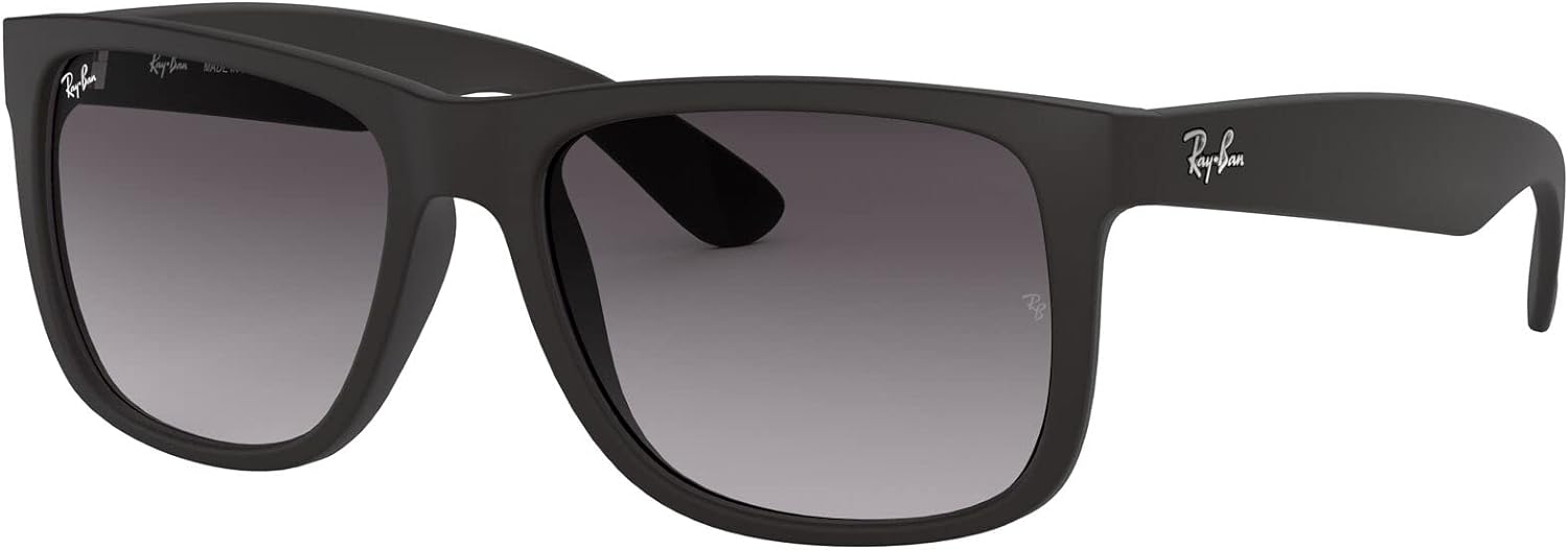 Ray-Ban RB4165 Justin Rectangular Sunglasses Rubber Black/Light Grey Gradient Dark Grey