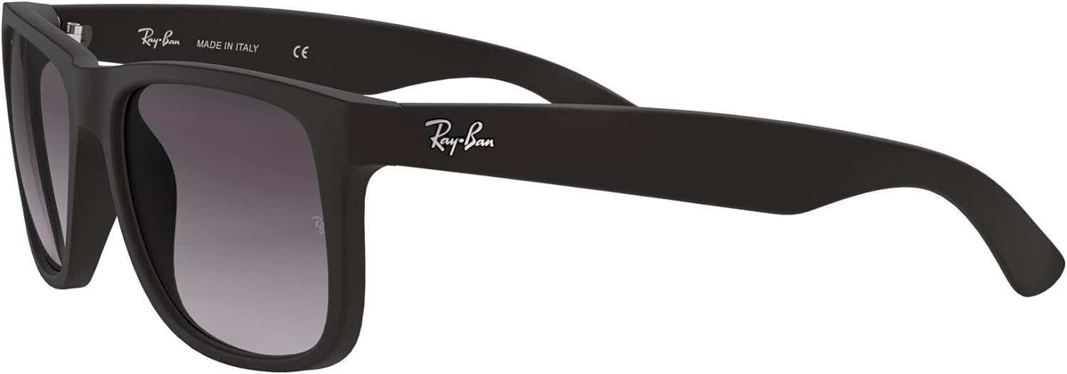 Ray-Ban RB4165 Justin Rectangular Sunglasses Rubber Black/Light Grey Gradient Dark Grey