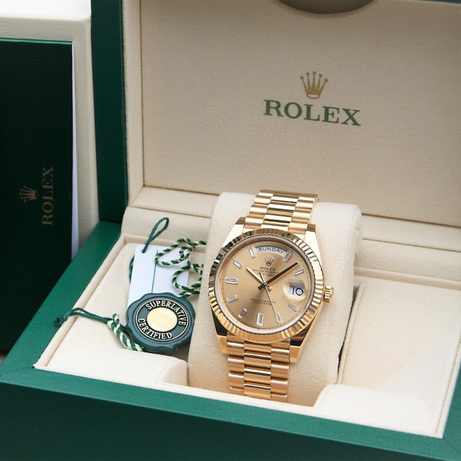 Rolex Day-Date President 40mm Yellow Gold Champagne Diamond Dial 228238-0005 Unworn