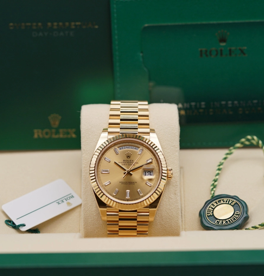 Rolex Day-Date President 40mm Yellow Gold Champagne Diamond Dial 228238-0005 Unworn