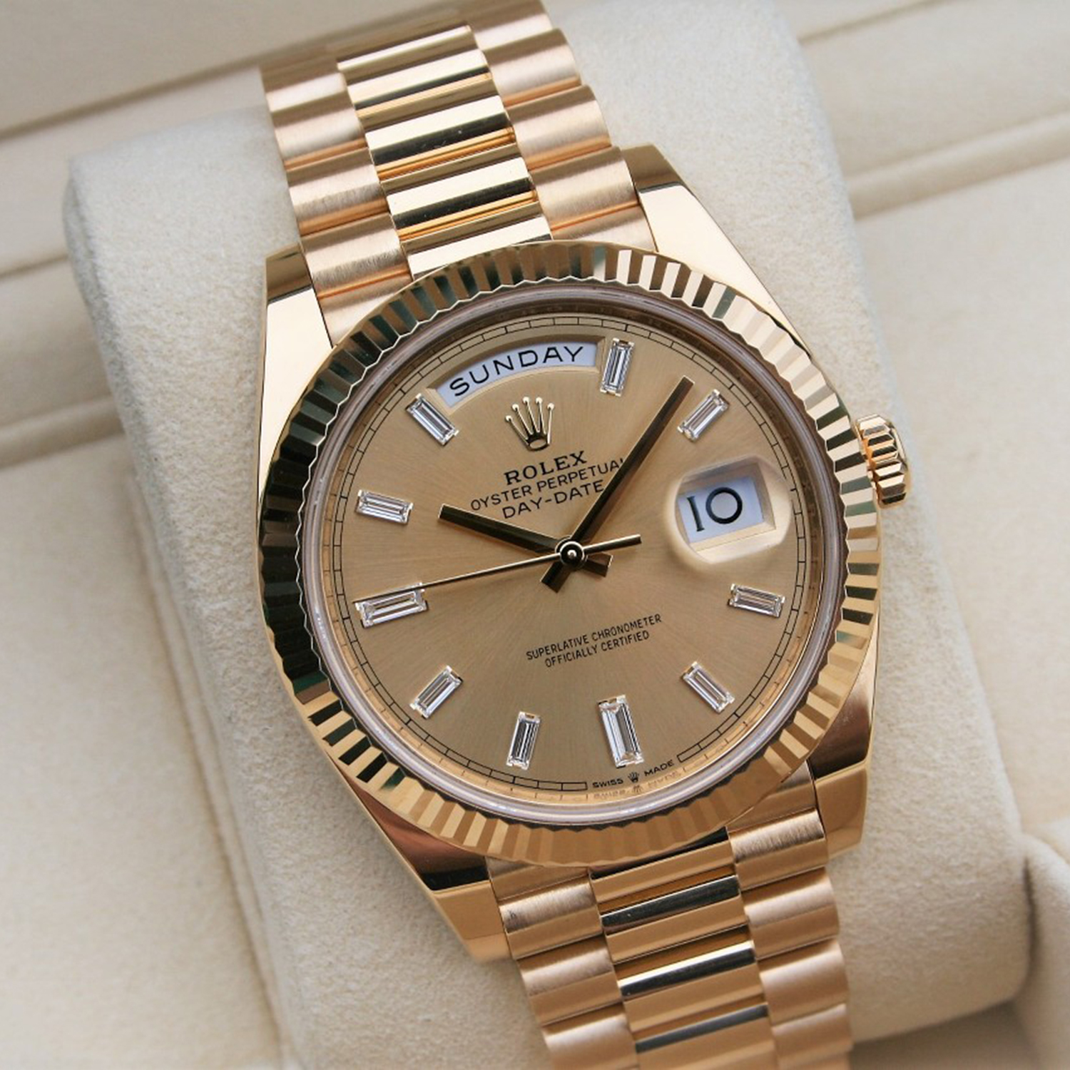 Rolex Day-Date President 40mm Yellow Gold Champagne Diamond Dial 228238-0005 Unworn