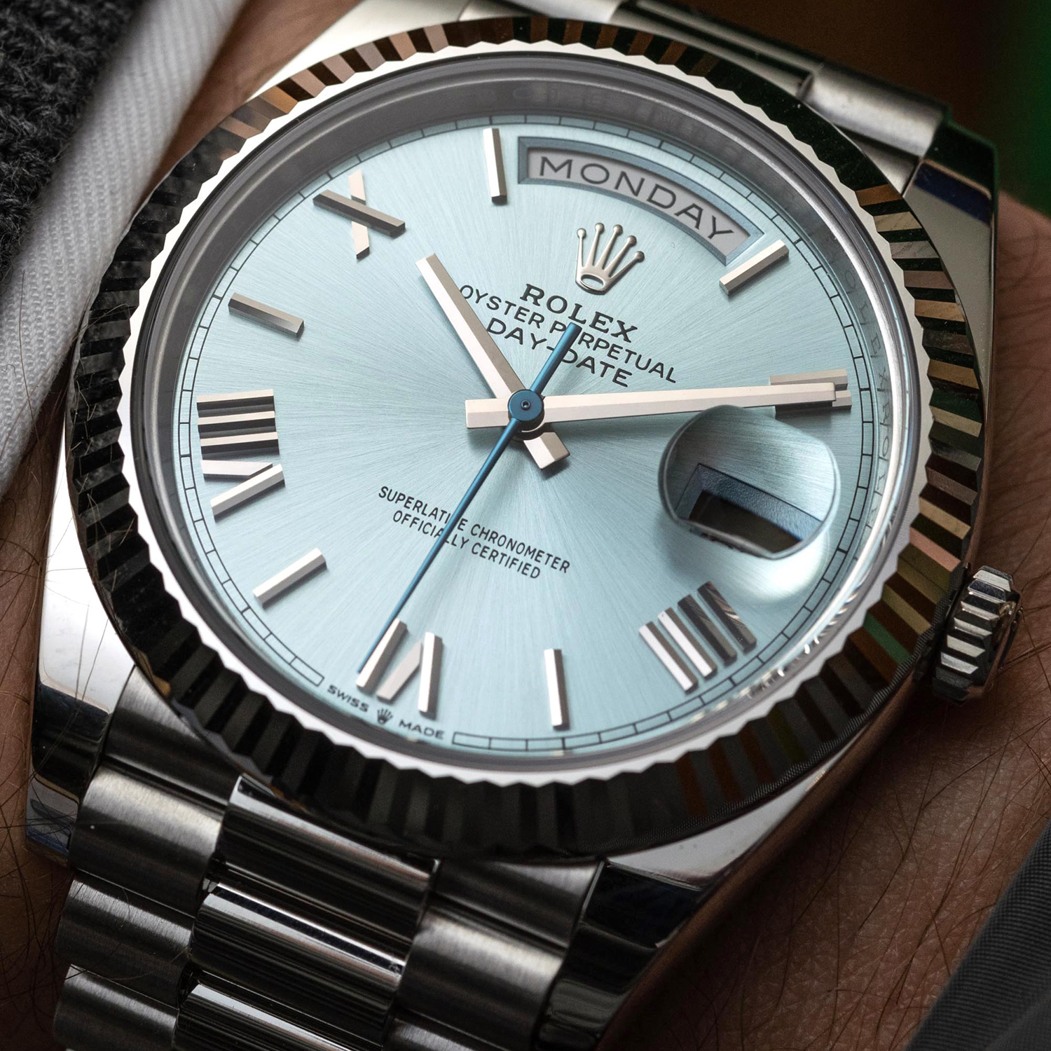 Rolex Oyster Perpetual Day-Date President 40mm in Platinum with Ice-Blue Dial Men's Watch 228236-0012 Unworn