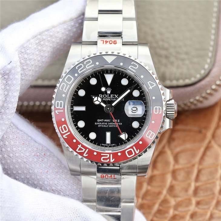 Rolex GMT Master II Silver Coke 40mm Black Red