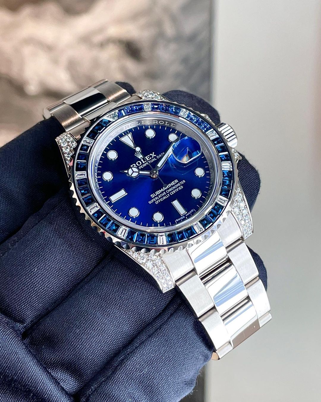 Rolex Submariner Date 116659 SABR 18K White Gold Diamonds Sapphires Unworn